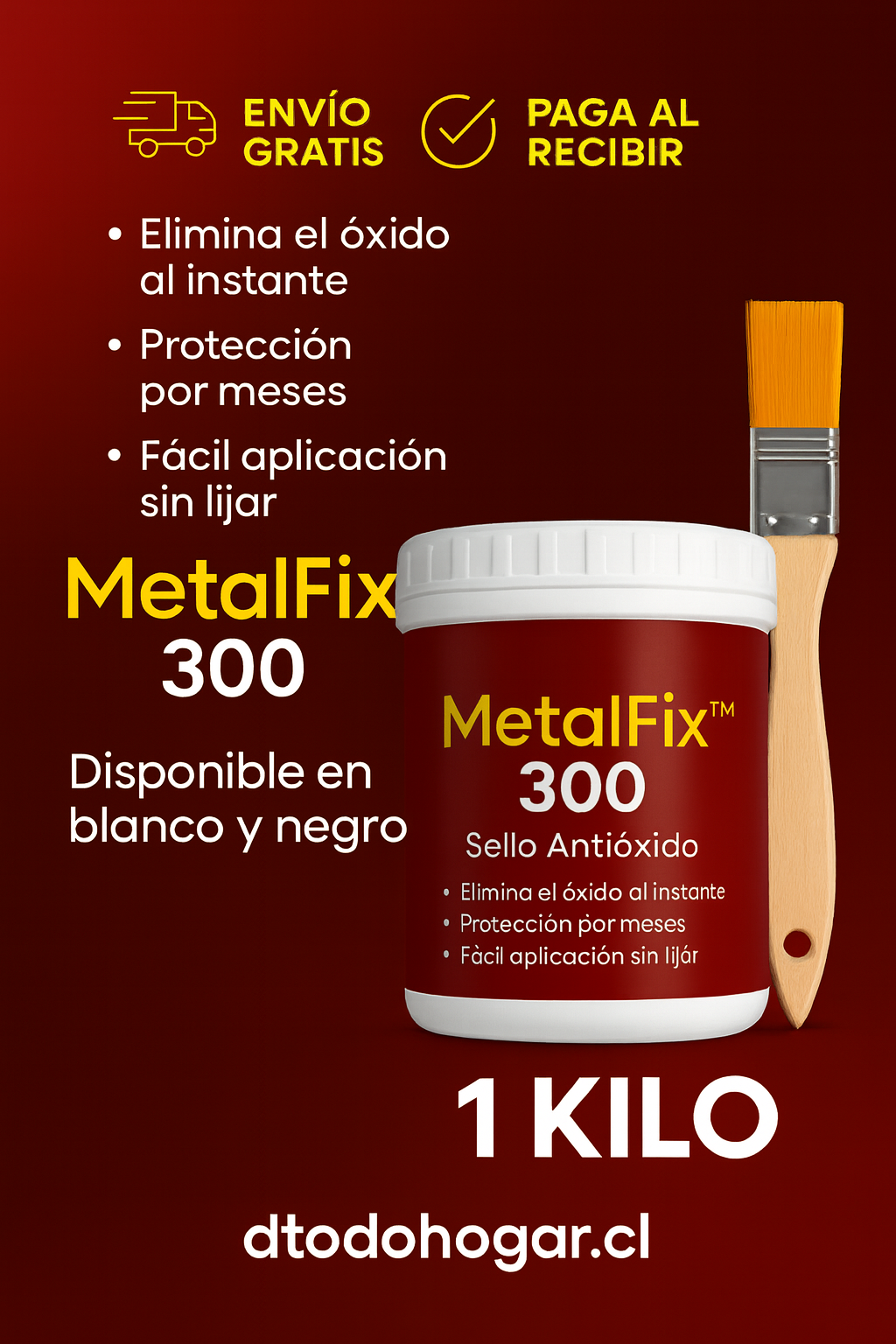 MetalFix 300™ Pintura Profesional Antioxido 1 kilo (Blanco y Negro)