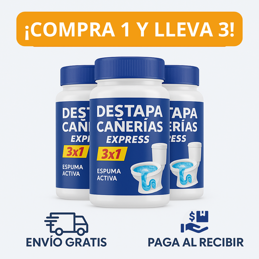 Destapa Cañerías Express 3x1 (110gr c/u) + Envío Gratis
